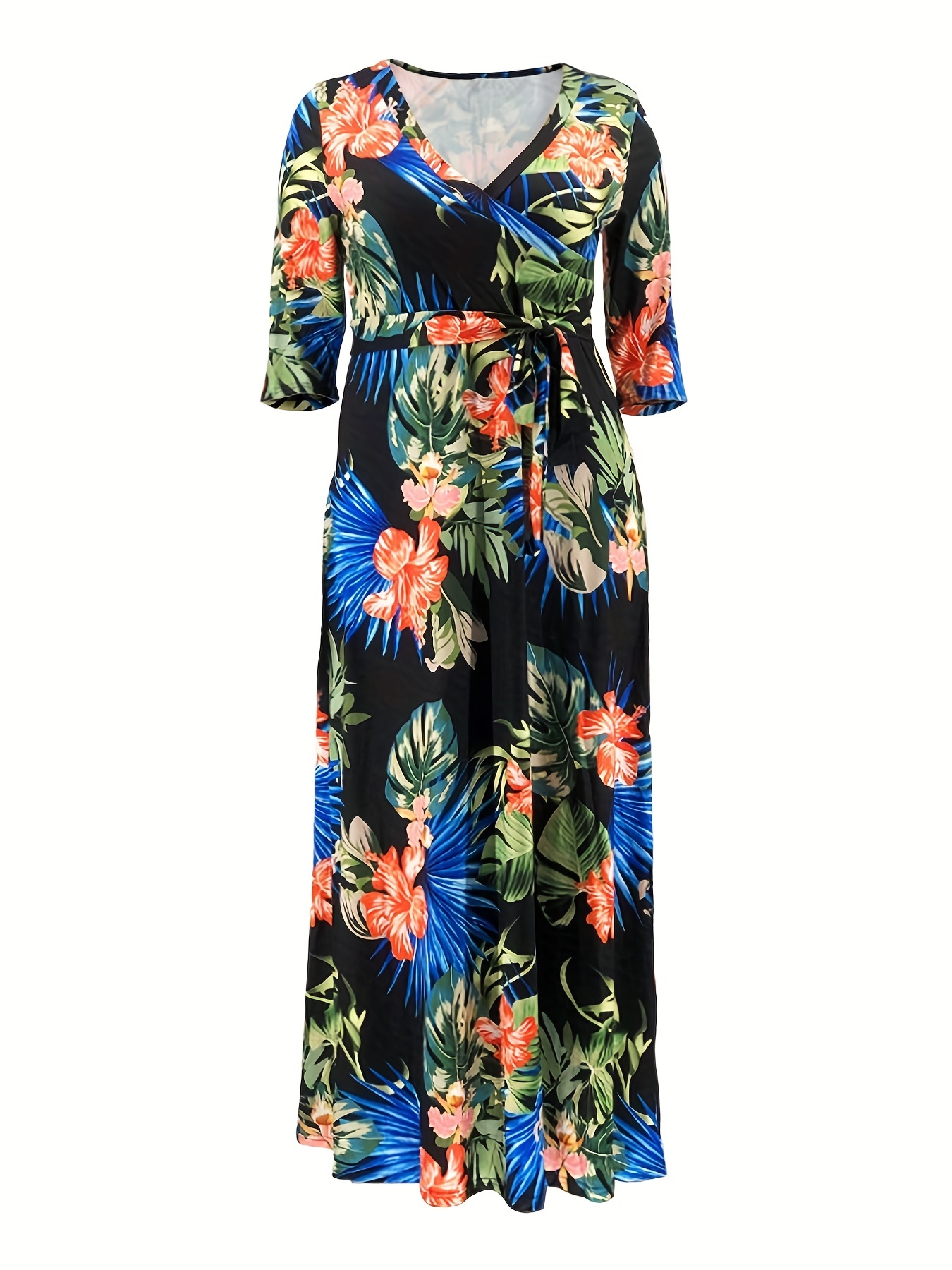 sachin and babi light blue dress Deep Green Fern Elegance Hawaiian Long Flare Dress / Muumuu Mall main image 1