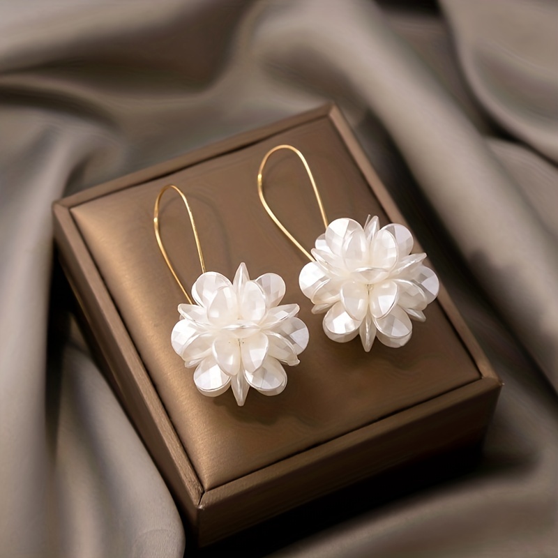 Long White Leaf Earrings, Plastic Earrings for Women, Dangle White Earrings for Her, Handmade Jewelry for Women