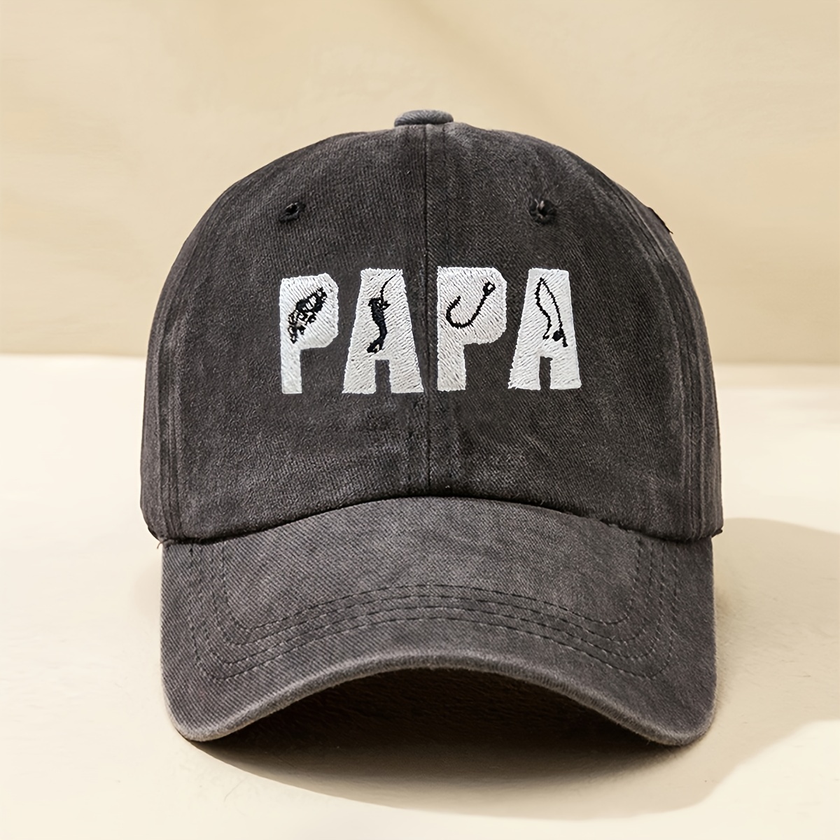 Fishing Papa Embroidery Baseball Solid Color Washed - Temu United