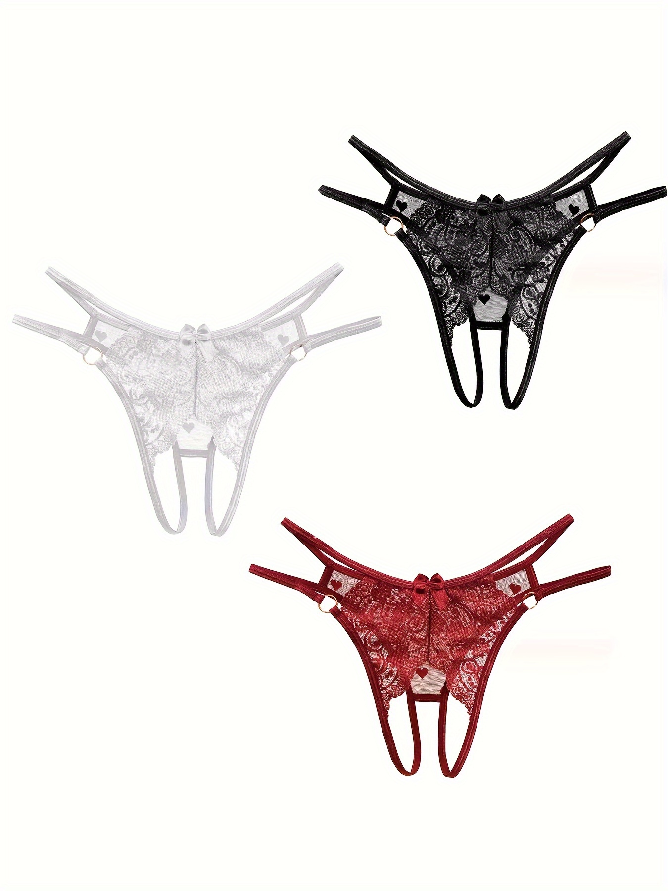 3pcs Women's Sexy Floral Lace Thongs with Open Crotch - See Through and  Comfortable Underwear for Lingerie and Intimate Moments
