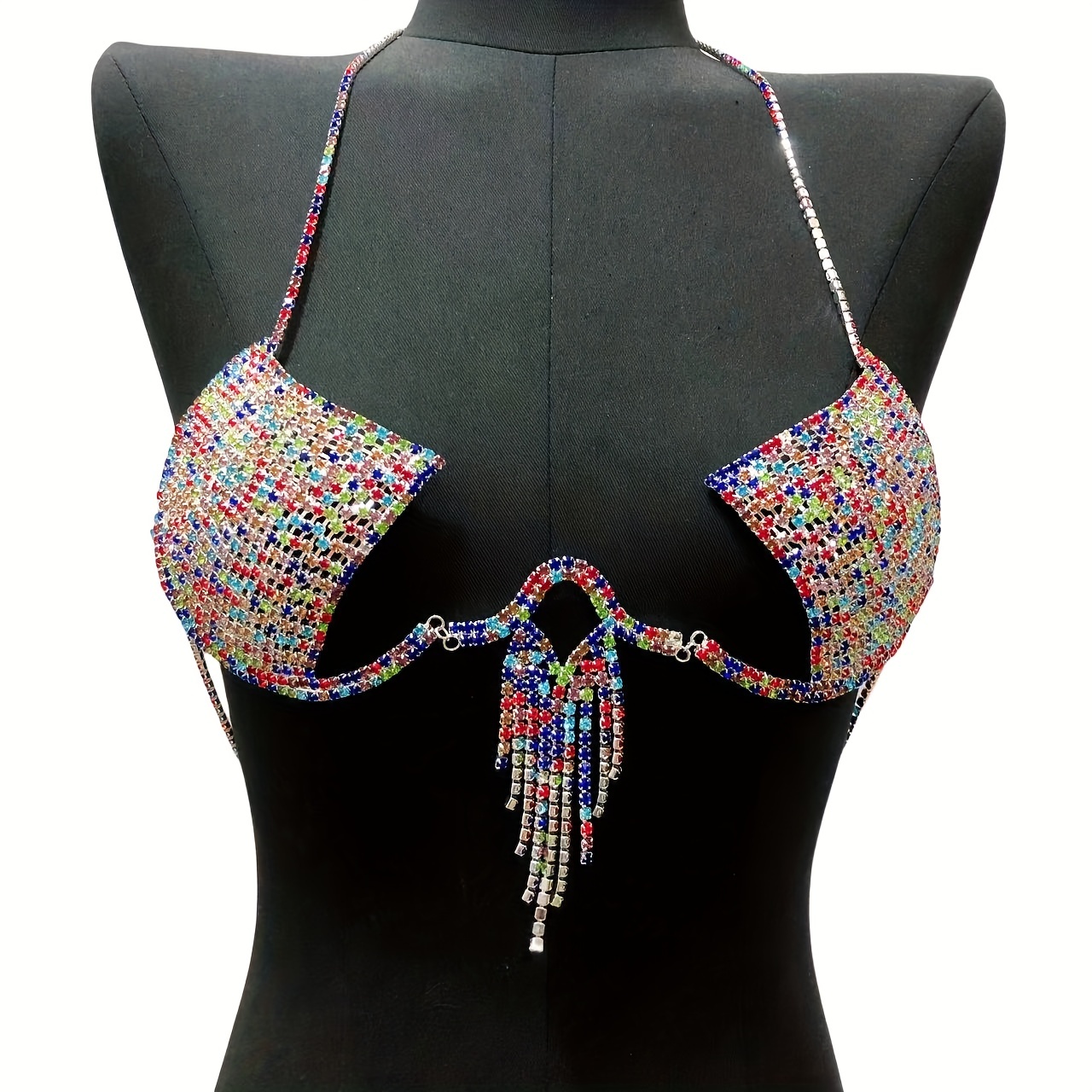 Hollow Out Crop Top Bra Chest Chain Inlaid Shiny Rhinestone Sexy Body Chain  Jewelry