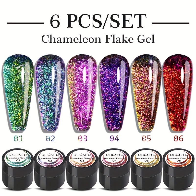 Image of 6pcs/set Chameleon Flake Gel Nail Polish 5ml Aurora Glitter Nail Gel Kit Semi-permanent Varnish Hybrid Soak-off Gel For Manicure