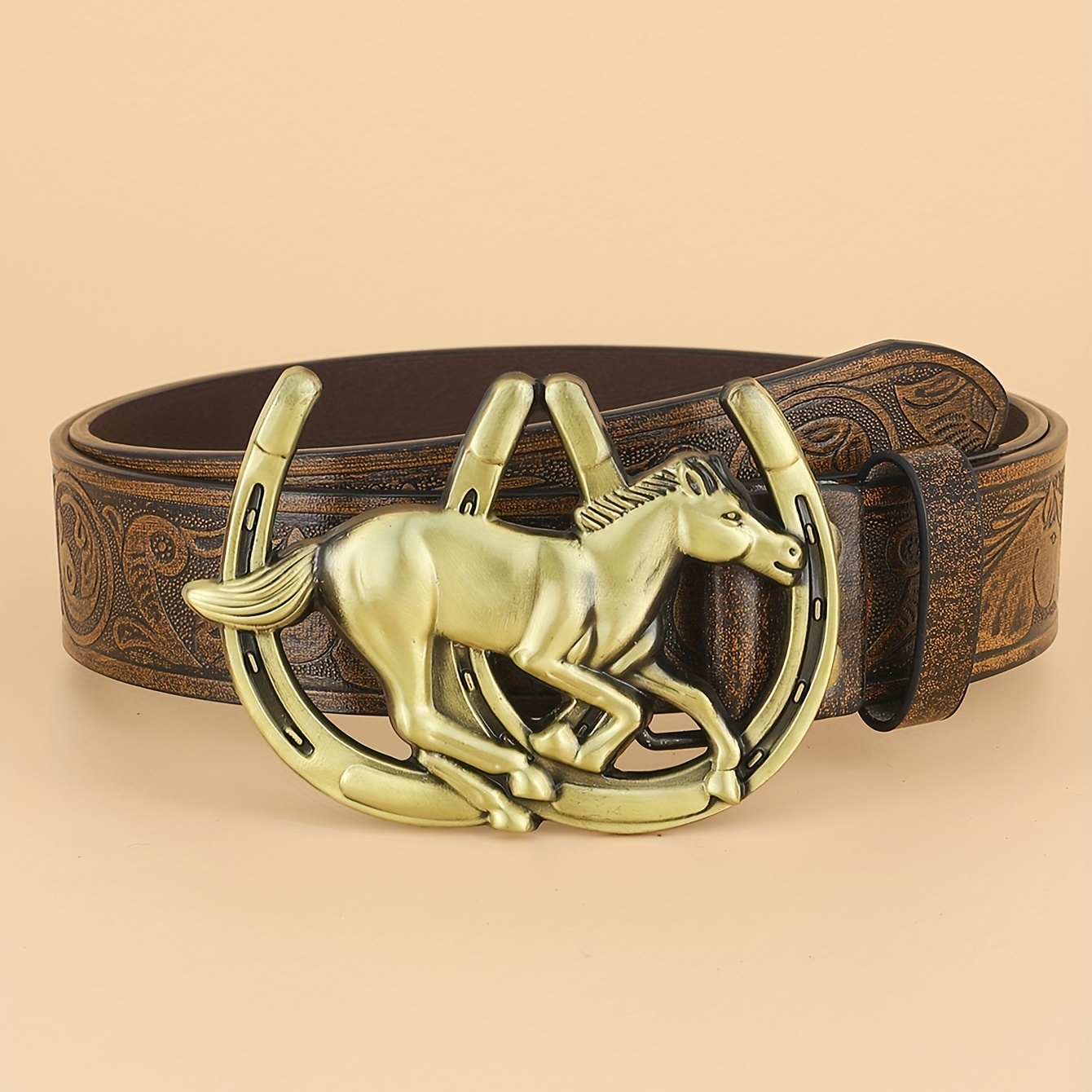 Western Cowboy Retro Horse Buckle Belt, Fashion Casual Business Men's  Embossed Pu Leather Belt - Temu