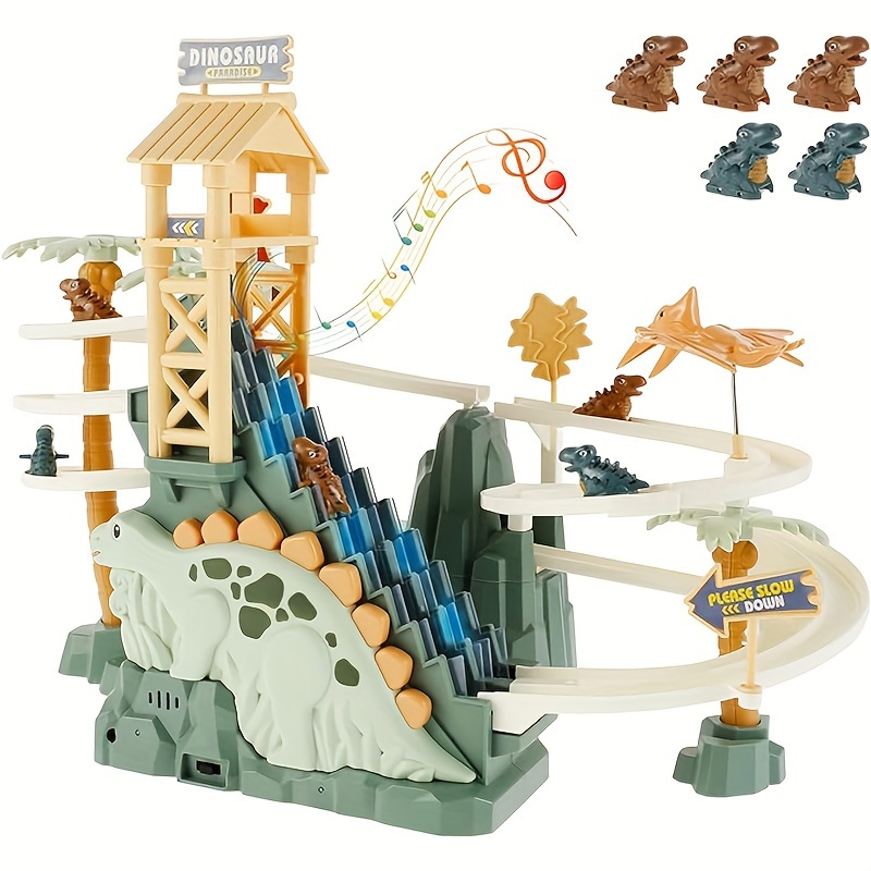 Stair Climbing Toy Electric Dinosaur Slide Toy Set Electric Track With  Light And Music Educational Toy