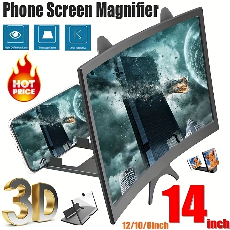 Lupa de pantalla de 12 pulgadas para teléfono celular, proyector de aumento  3D, ampliador de pantalla para películas, videos y juegos, soporte