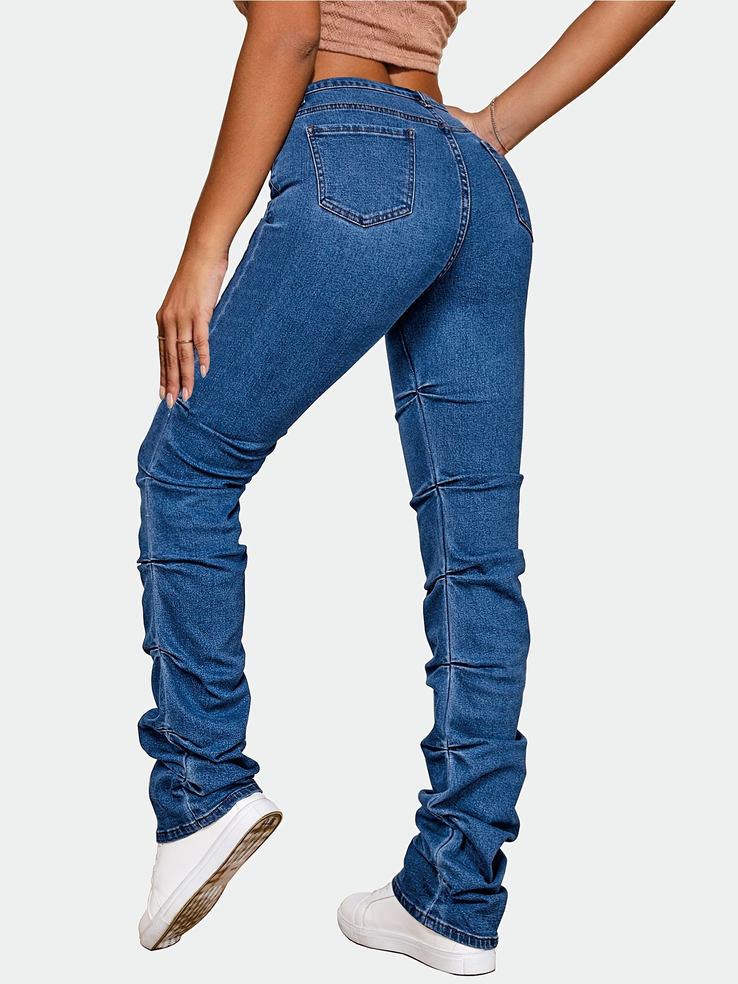 Plain High Waist Medium Stretch Denim Pants, Slash Pocket Street Style  Multiple Color Choices Skinny Jeans, Women's Denim Jeans & Clothing