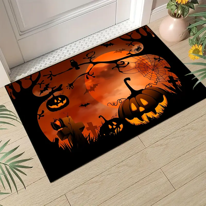 Halloween Night Pumpkins Spiders Door Mat Non slip Washable - Temu