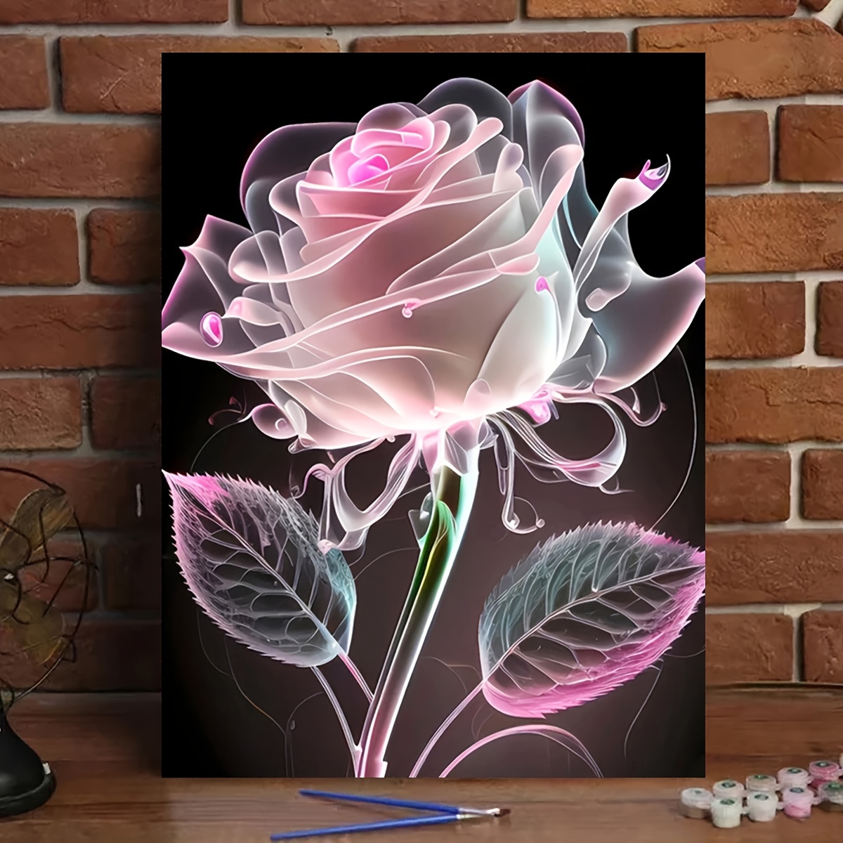 

1 Set Of Glowing Light Pink Flower Cool Diy Paint By Numbers Oil Painting Set