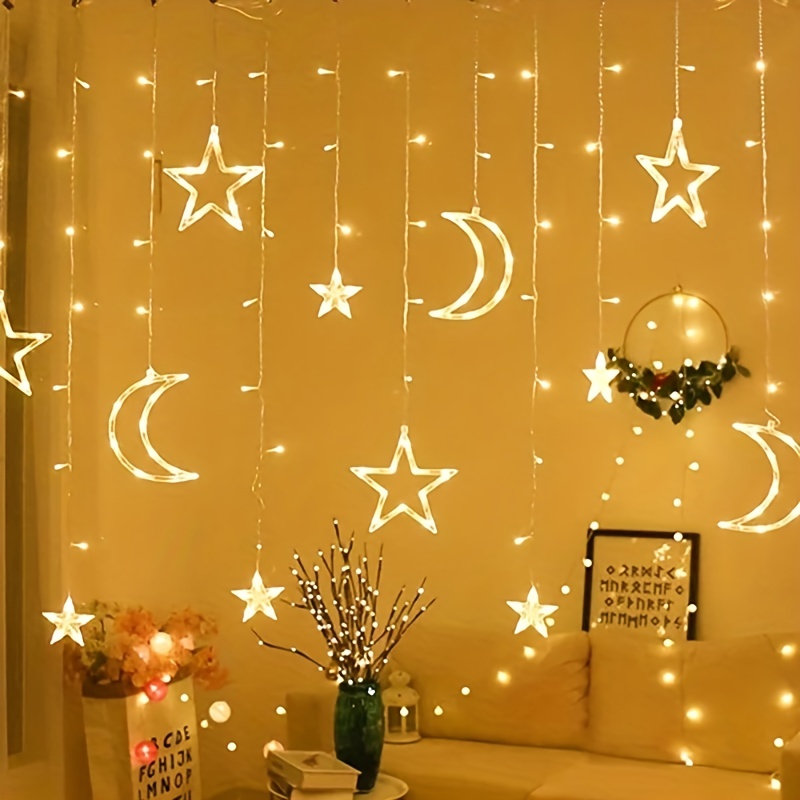 Guirlande lumineuse pour le Ramadan en forme de lune, d'étoile et de lampe  lanterne à kérosène, 20 LED colorées, fonctionne avec piles pour décoration  extérieure de la maison, fournitures de fête, 3
