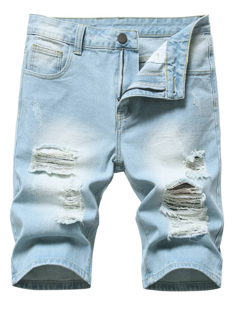 Mens Washed Ripped Slim Non Stretch Jean Short - Men's Clothing - Temu ...