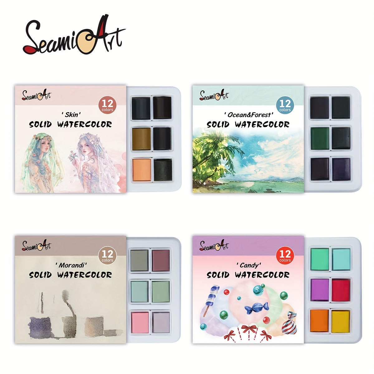 SeamiArt 12Color Artist Grade Professional Watercolors Paint Set with 1pc  Portable Metal Box for Drawing Watercolor Art Supplies