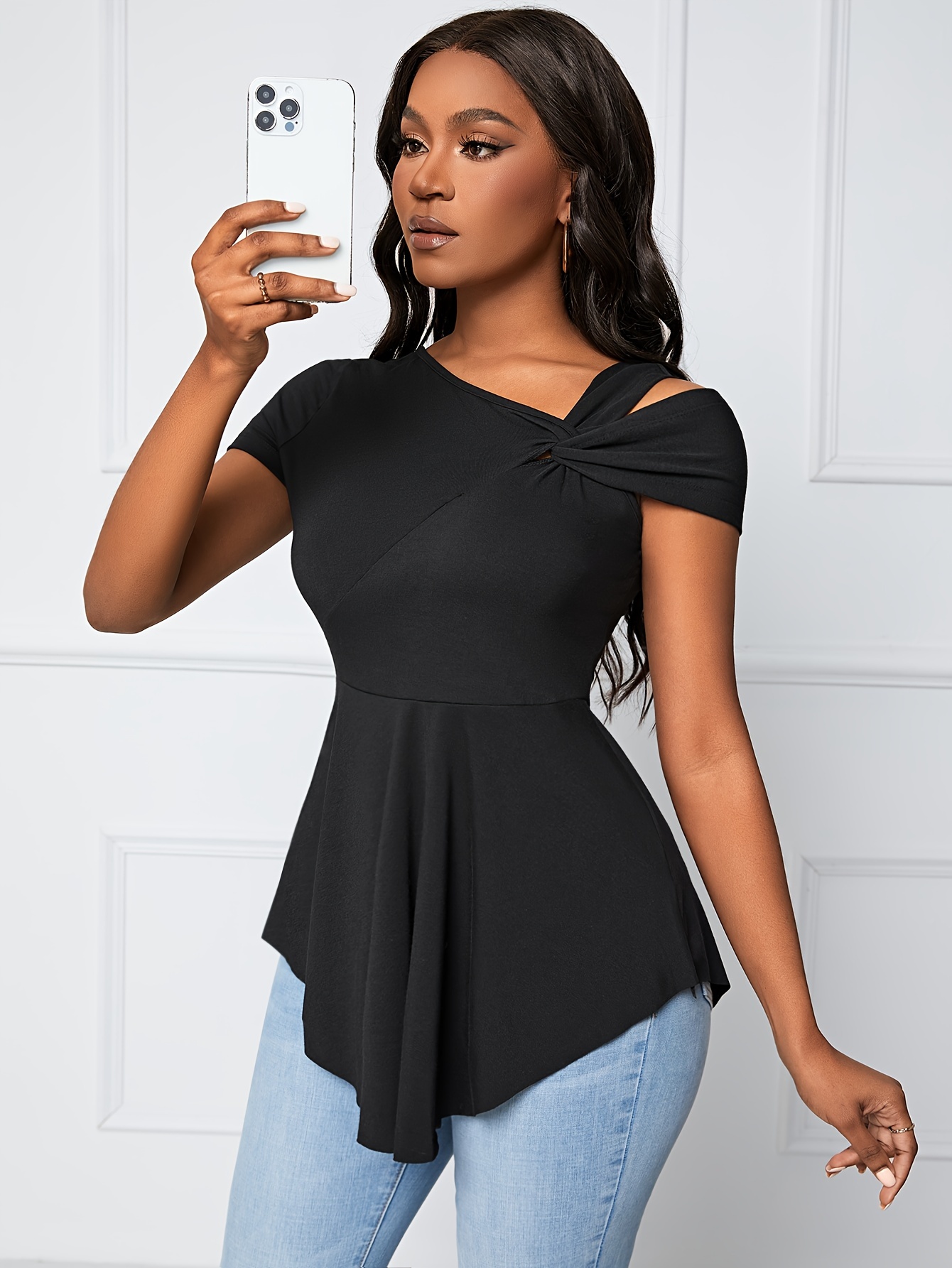 2022 Summer Plus Size Women Clothing Asymmetrical Hem T Shirt