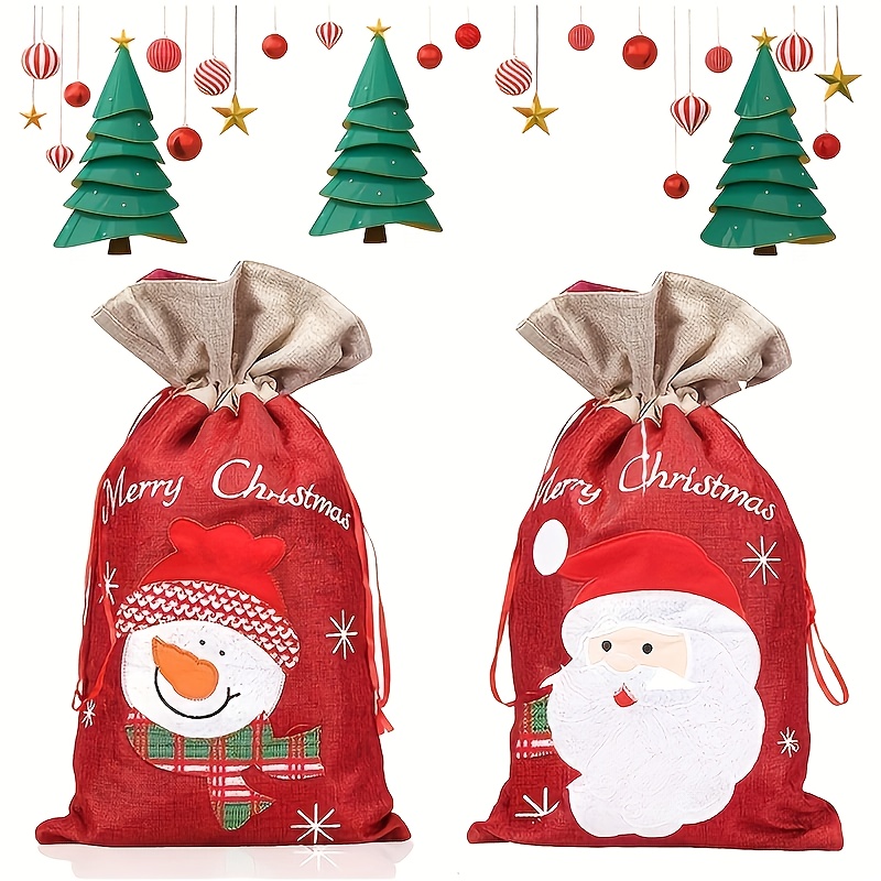 Bolsa grande de regalo de fieltro rojo y blanco para Navidad, regalos de  Navidad