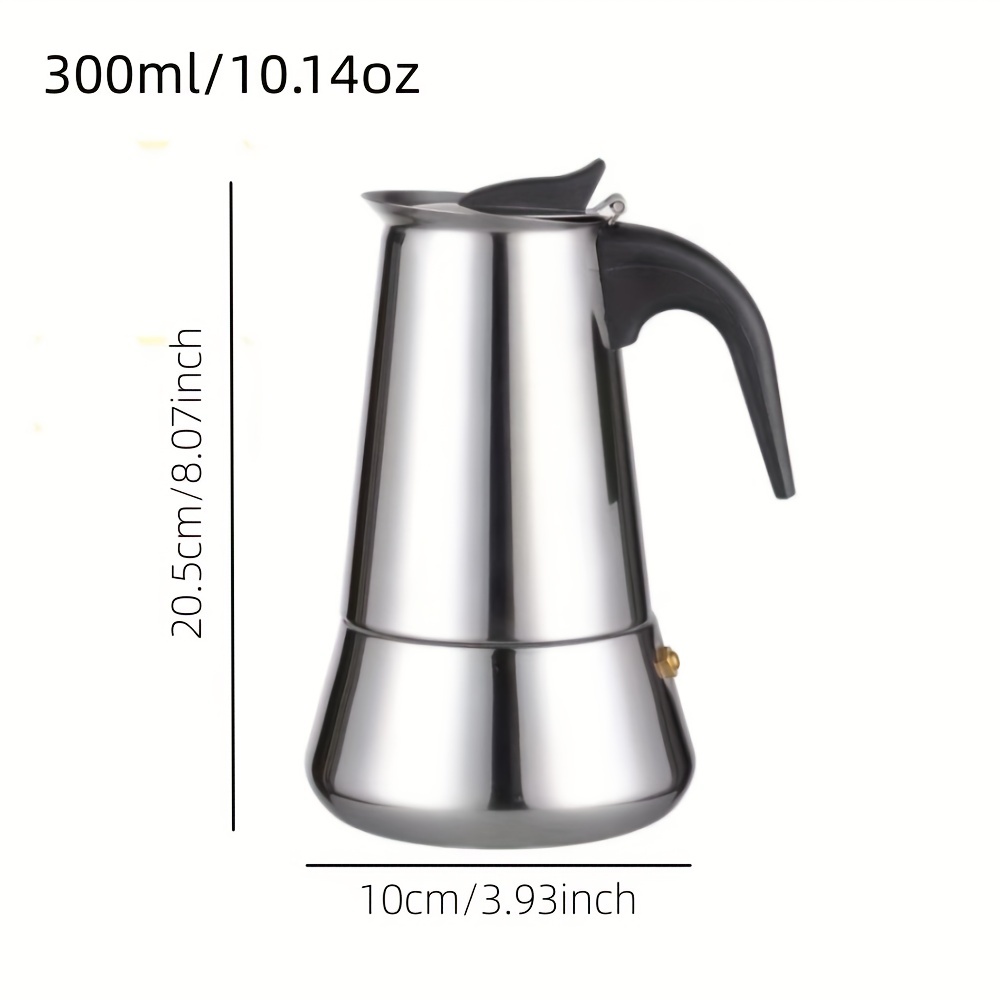 1pc stainless steel moka pot portable coffee pot espresso machine 300ml 10 14oz coffee kettle details 2