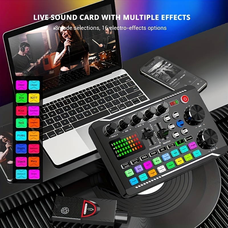 Interface audio avec mixeur DJ, carte son portable pour studio de