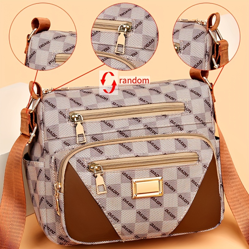 Checkerboard Pattern Crossbody Bag Casual Nylon Shoulder Bag