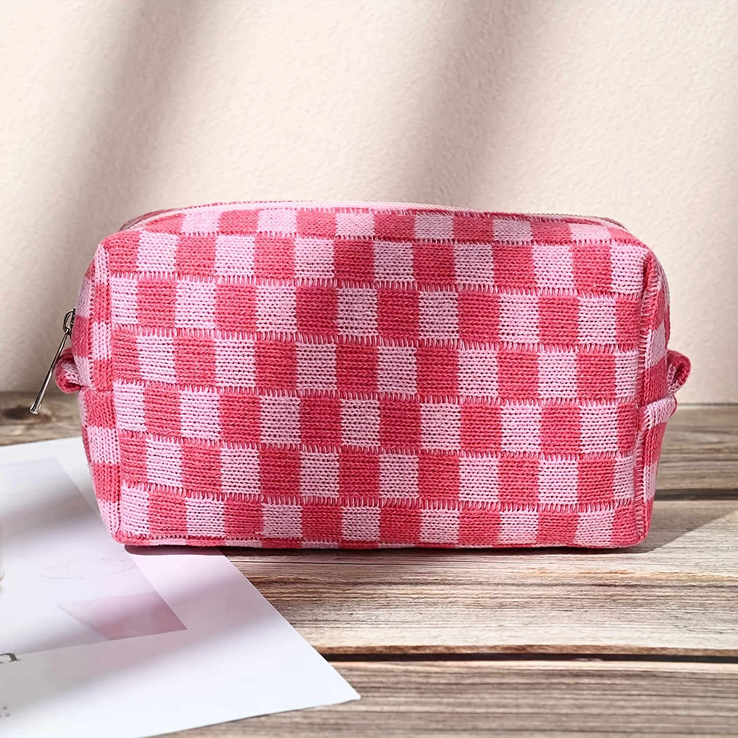 Elegant Checkered Makeup Bag - Roomy Travel Toiletry Organizer For Women -  Perfect For Makeup Brushes And Cosmetics - Temu