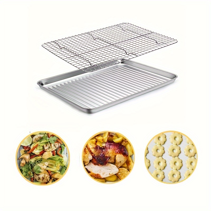 Baking Sheet and Rack Set, GoXteam Stainless Steel Cookie Sheet Baking Pan  Tray with Cooling Rack, Non Toxic & Healthy, Rust Free & Dishwasher Safe  12.2 x 9.44 x 1 inch 
