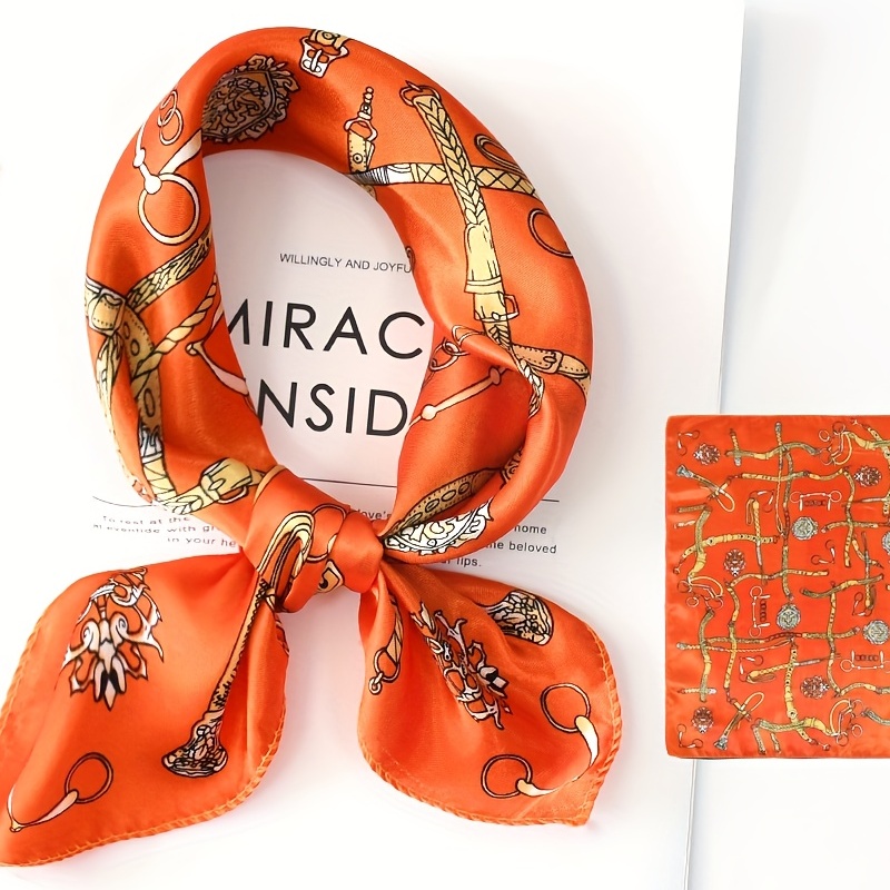 Flower Print Neckerchief Classic Shawl Silk Square Scarf Vintage Head Wrap