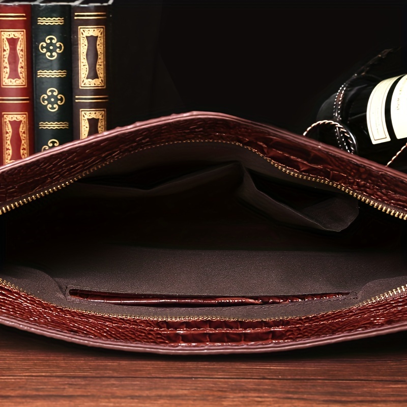 Men's Crocodile Pattern Clutch Envelope Bag Leather Handbag