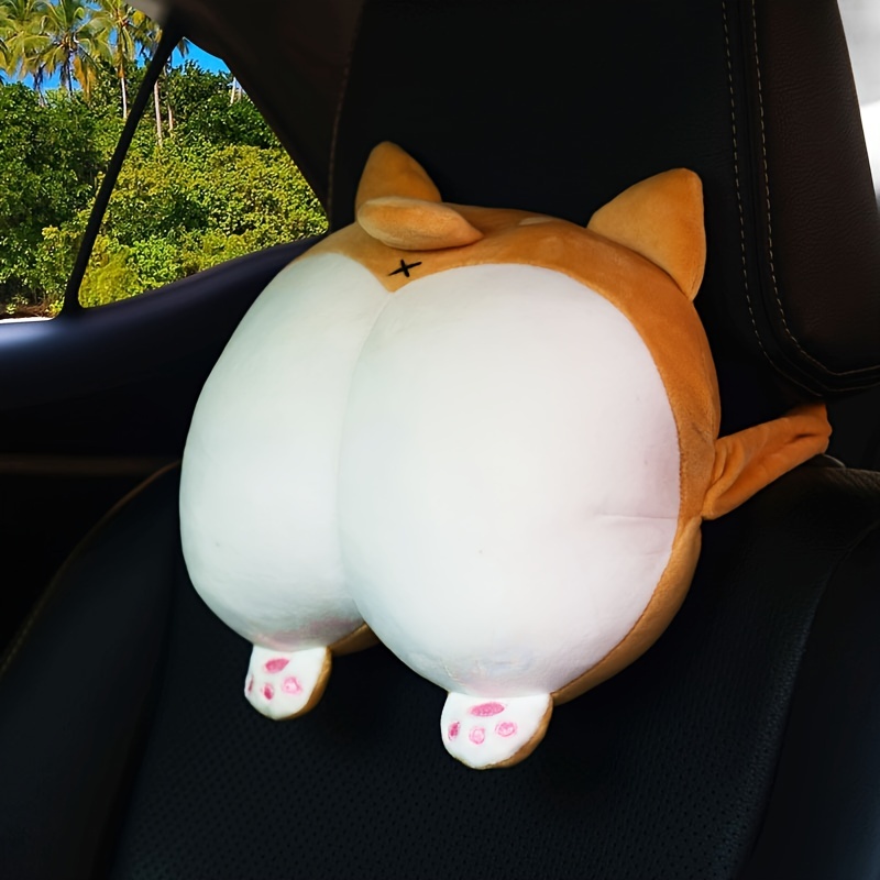 Plush Corgi Dog Butt Car Neck Pillow Cute Car Pillow Car Lumbar Support Set  Creative Cartoon