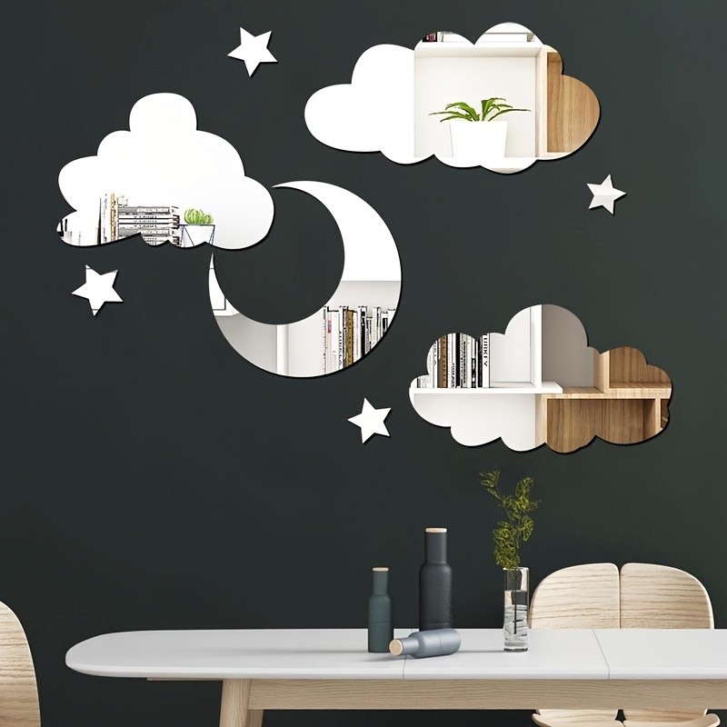 216 Pieces Moon Stars Wall 3D Stickers Acrylic Mirror Wall Decals Decor  Silver