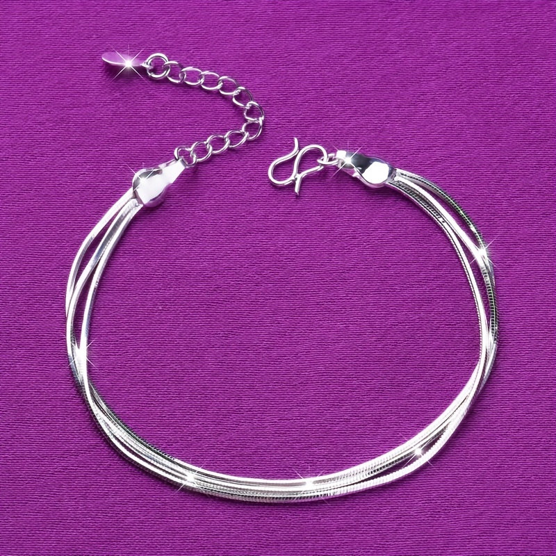 Silver Plated Three Layer Snake Bone Chain Anklet