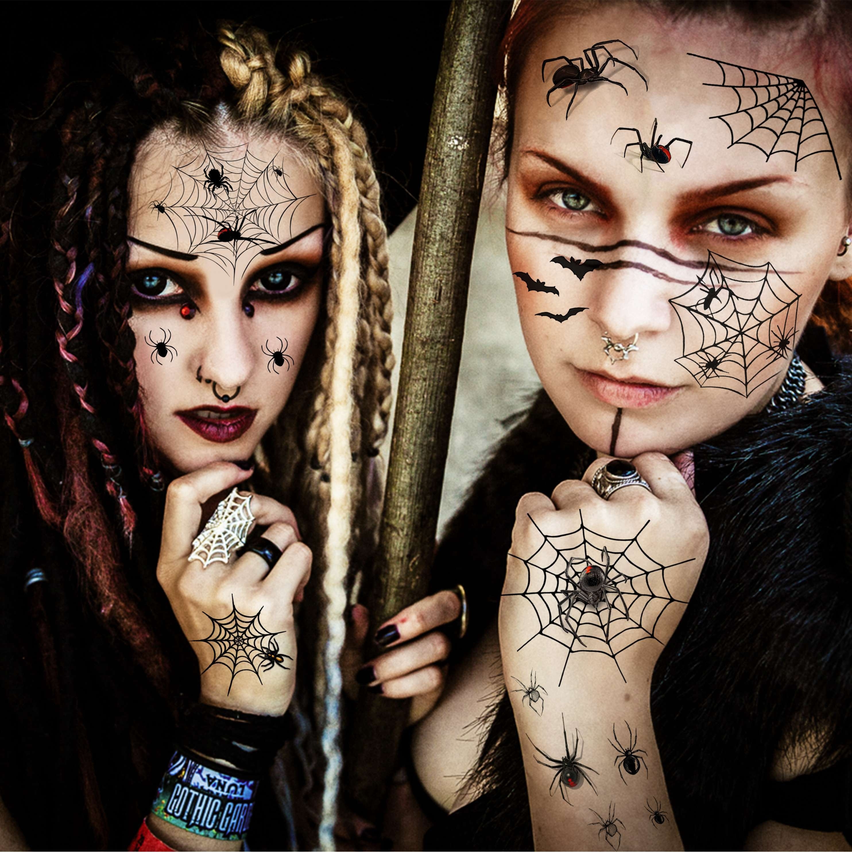 8 Blätter Große 3D-Spinnennetz-Temporary-Tattoos Halloween-Make-up-Kit Für  Frauen Erwachsene Realistische Hexe Fledermaus Zombie Fake Face Tattoos