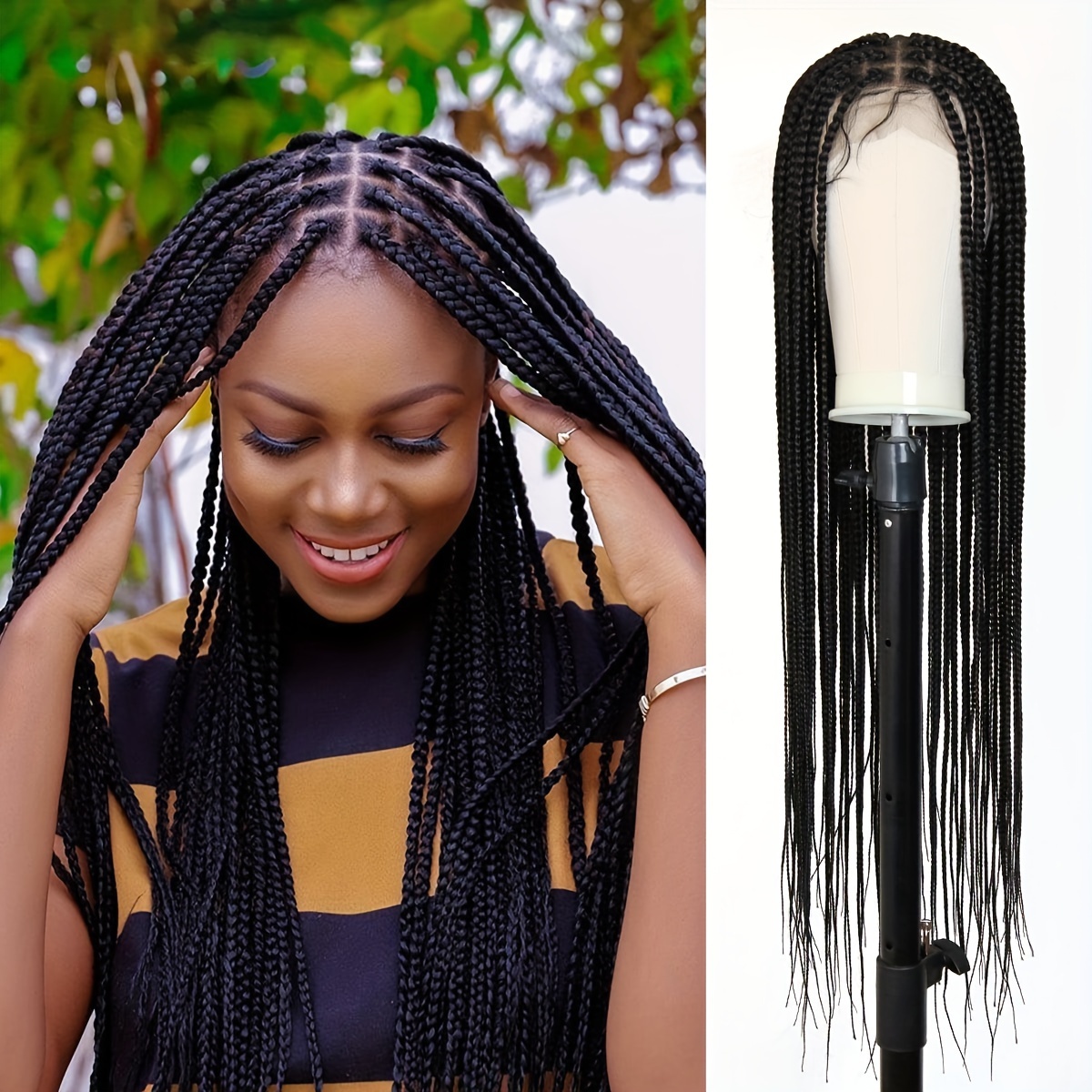 Black Ombre Green Extra Long Braided Hair Wig Lightweight - Temu