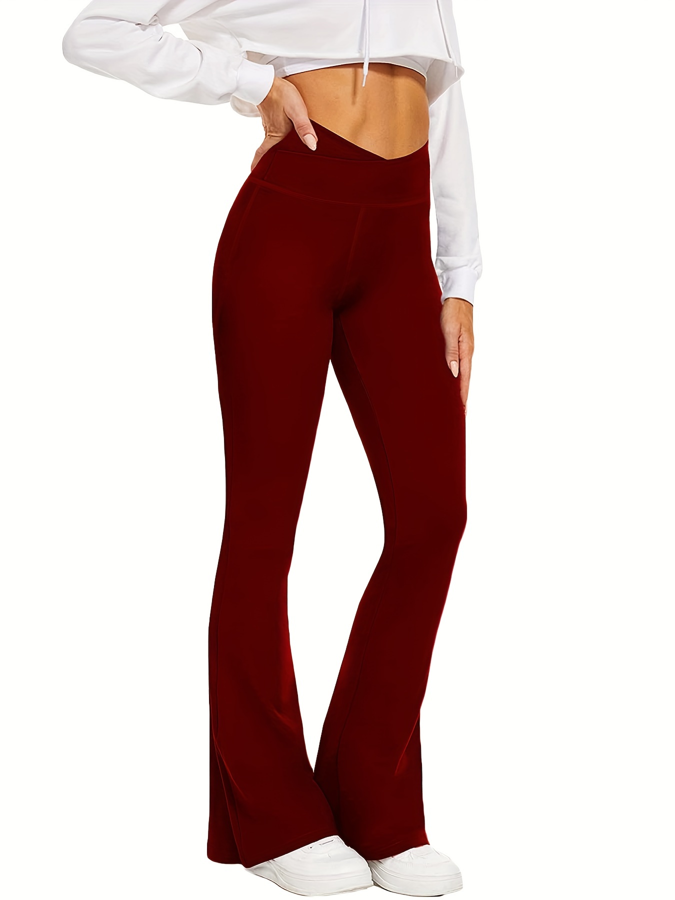 Plaid Stretch Flare Casual Pants Fitness Sports Yoga Bell - Temu