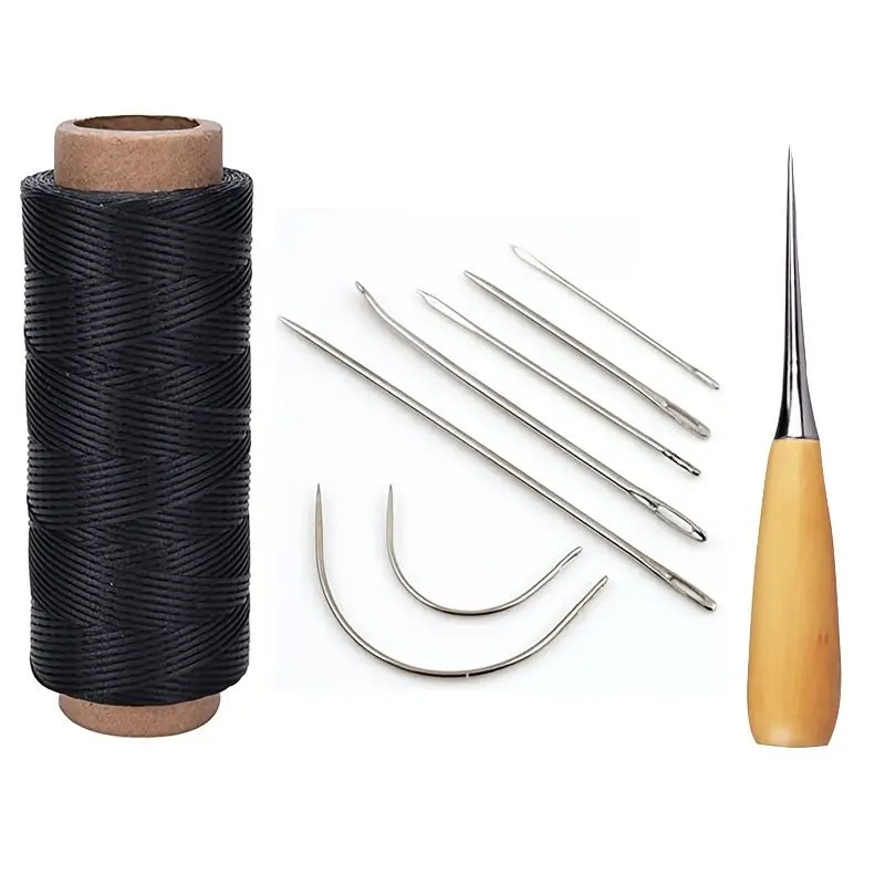 Bent Hand Leather Sewing Needle Kit With Black Leather - Temu