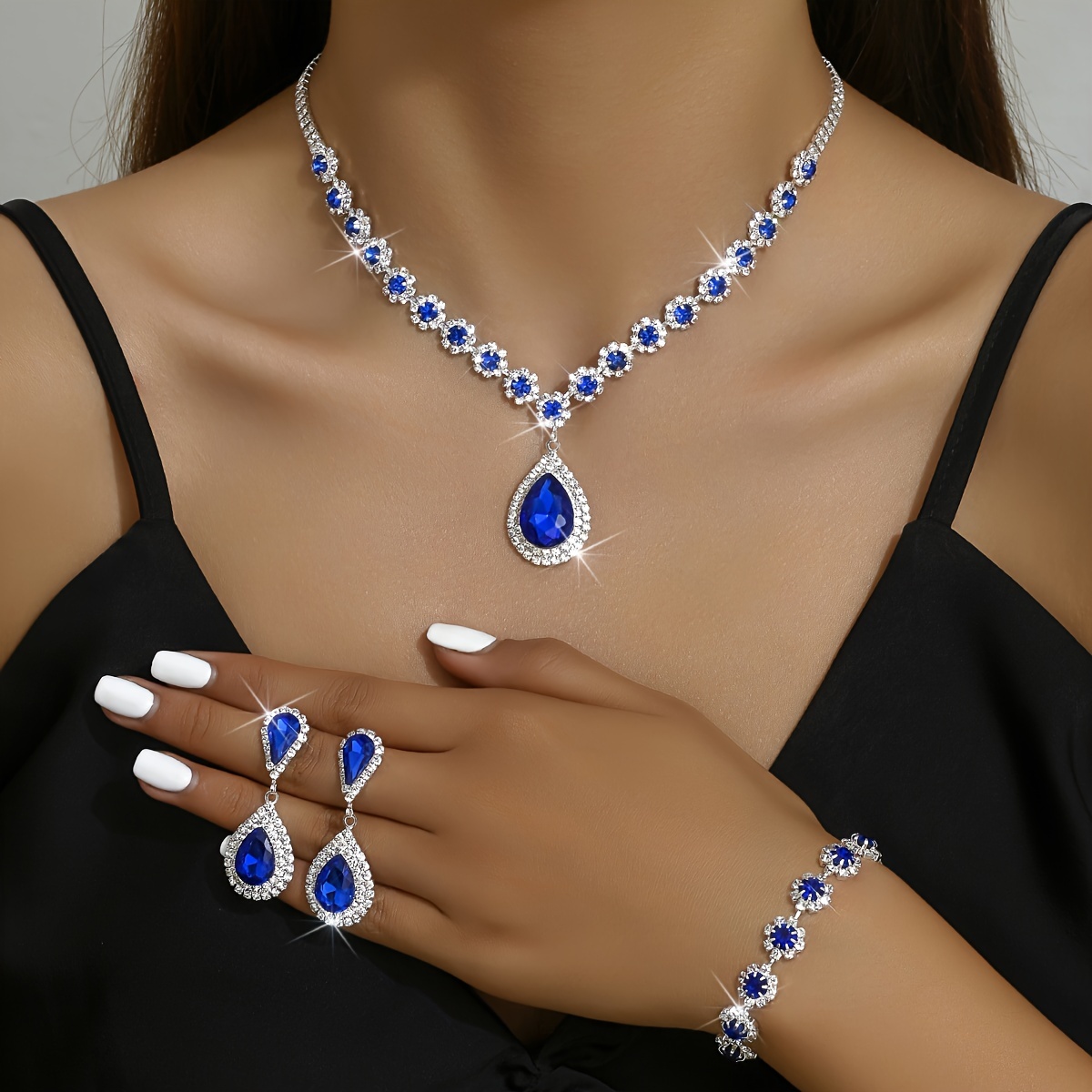 

1 Pair Dangle Earrings +1 Pc Necklace +1 Bracelet Shiny Rhinestones Inlaid Female Jewelry Set Elegant Luxury Style For Women Valentine's Day Gift