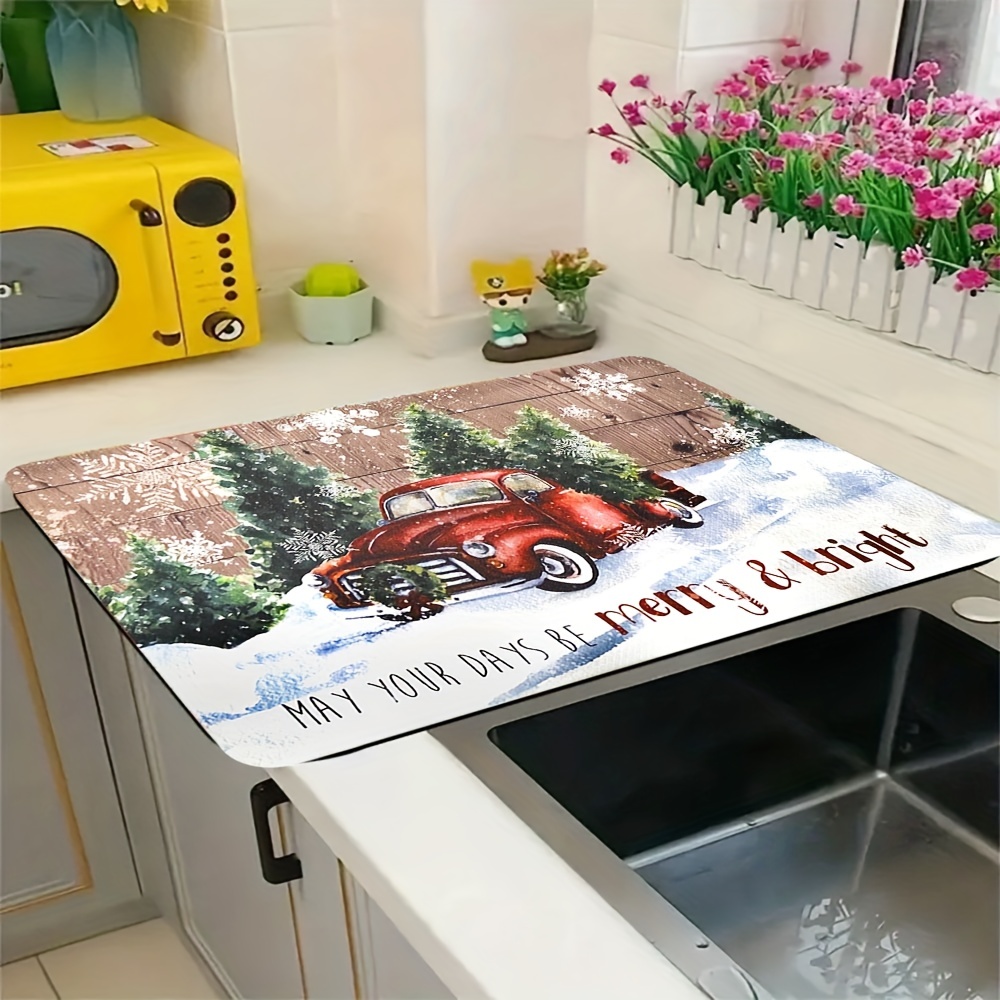 Dish Drying Pad, Kitchen Countertop Absorbent Pad, Red Truck Winter Theme  Washstand Drain Mat, Soft Diatom Mud Faucet Absorbent Mat, Toilet Washstand  Cup Mat, Toilet Anti-water Absorption Mat, Kitchen Accessories, Bathroom  Accessories 