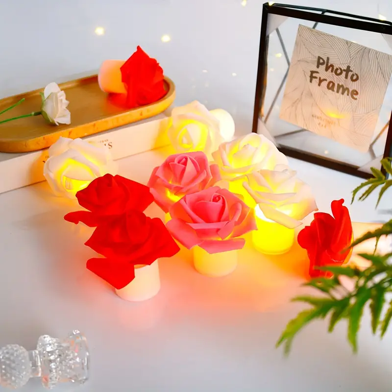1pc LED Bougie Rose Fleur Simulation Rose Fleur Lumière - Temu Canada