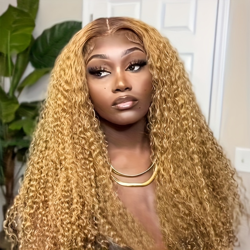 

Honey Blonde Curly Lace Front Wigs Human Hair 13x4 Hd Lace Human Hair Wigs For Women Pre Plucked #27 Colored Kinky Curly Lace Frontal Wig Natural Hairline 150%