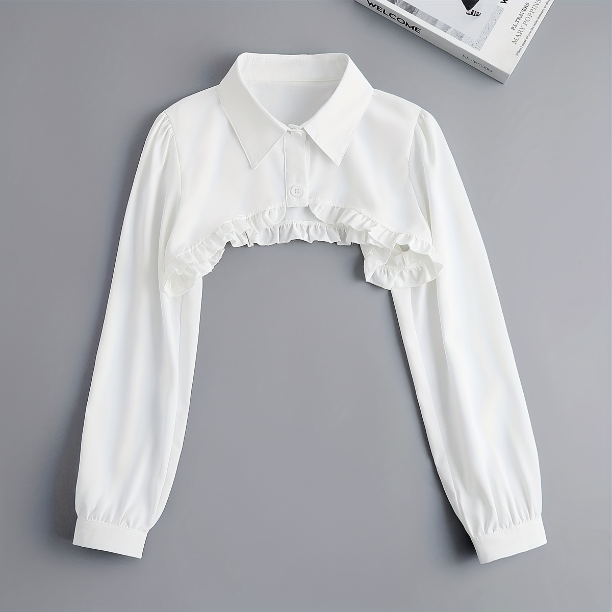 White Black Decorated Fake Collar Long Sleeves Simple Casual - Temu ...