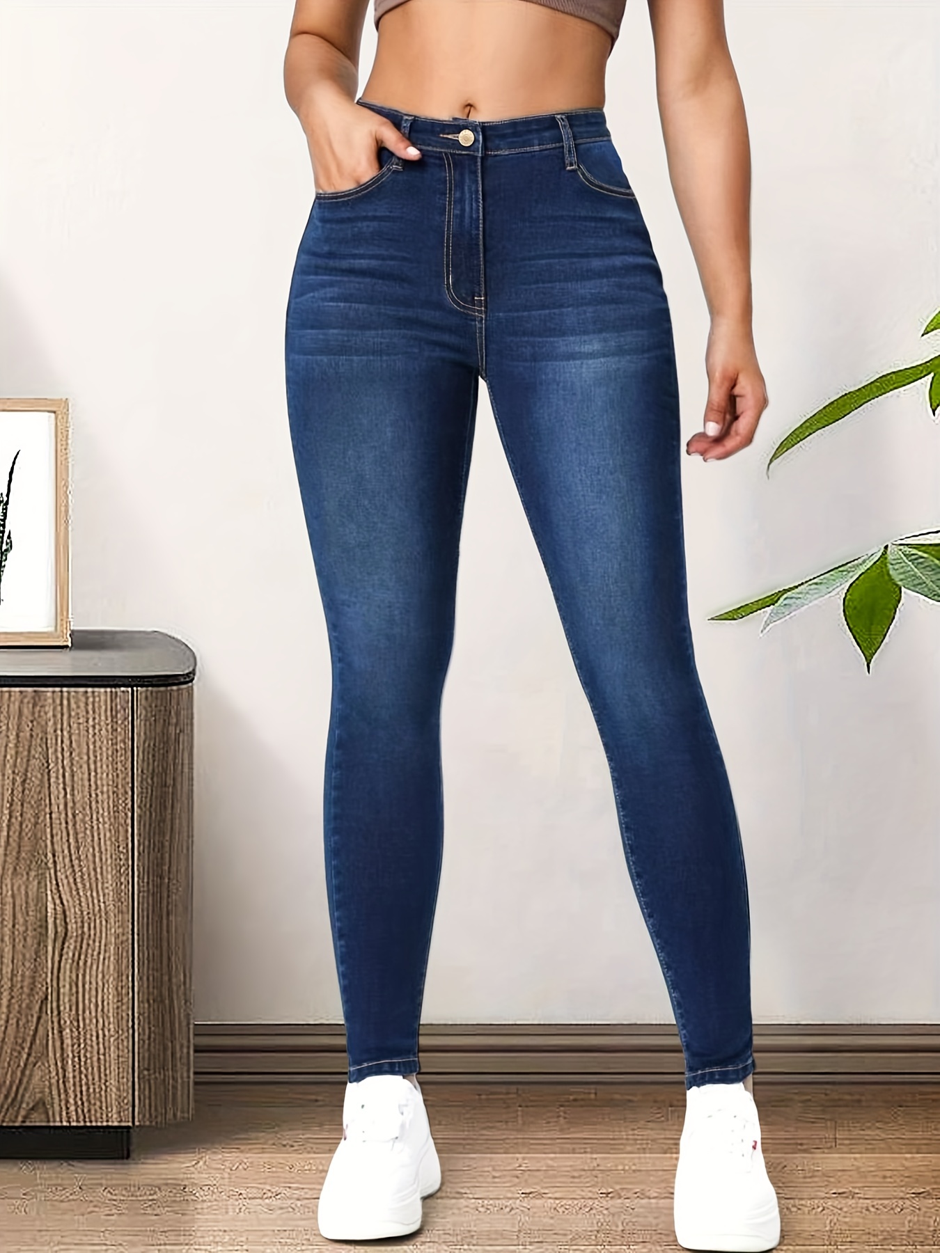 High Waisted Jeans Outfit Dark Blue New Look Stretch Skinny Jeans Womens  Slimming Jeggings Fitness Workout - Jeans - AliExpress