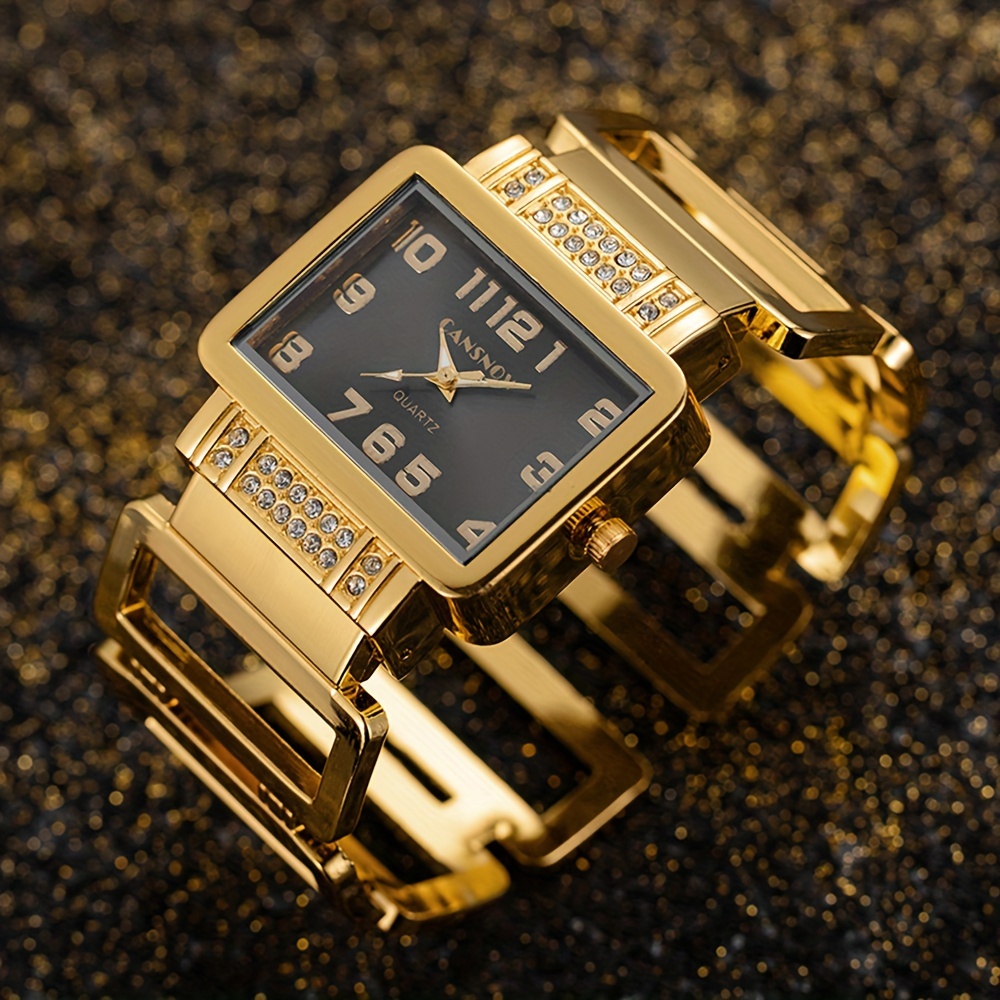 女性用腕時計スクエアポインタークォーツバングルカフウォッチ高級ラインストーンアナログ腕時計 ブレスレット1個 お母さんへ - Temu Japan