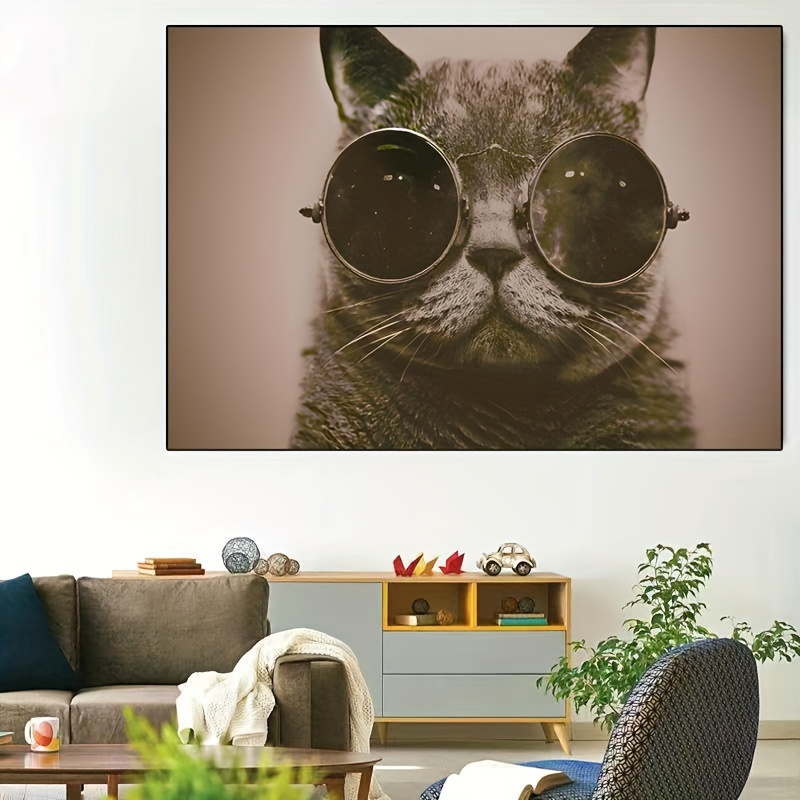 Cat with Glasses Canvas Wall Art, White Sold by at Home