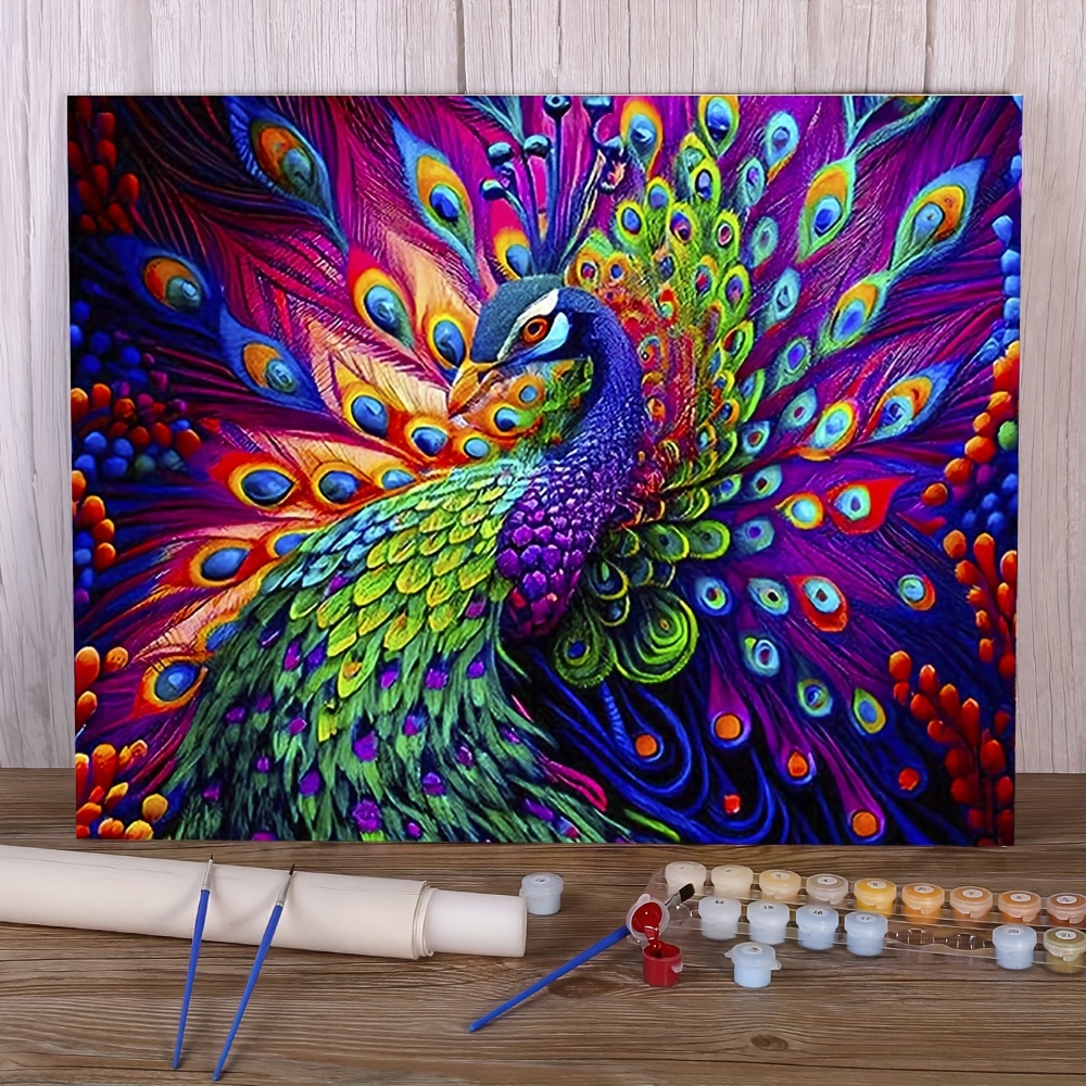 Figured'Art Paint by Numbers for Adults Colourful Peacock 40x50cm - Craft  Art Painting DIY Kit Rolled Canvas Without Frame