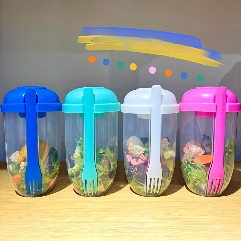 

1pc Thickened Transparent Salad Cup, Portable Breakfast Cup With Fork, Suitable For Office
