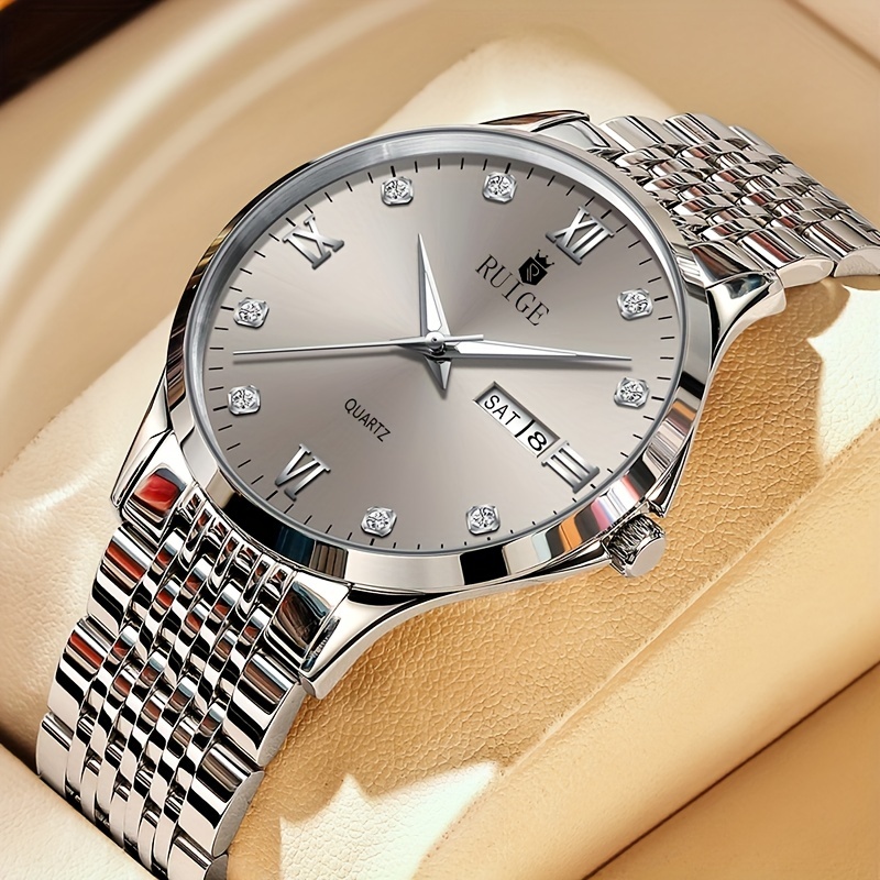

Men's Quartz Watch With Steel Strap, Fashionable Waterproof Night Light Casual Multi-functional Wristwatch