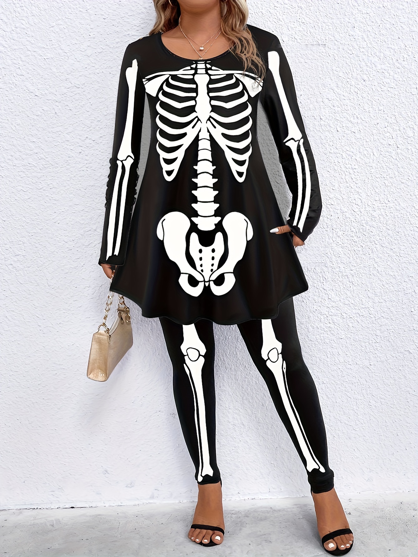 Gothic Skeleton Print Halloween Leggings Vintage Slim Long - Temu