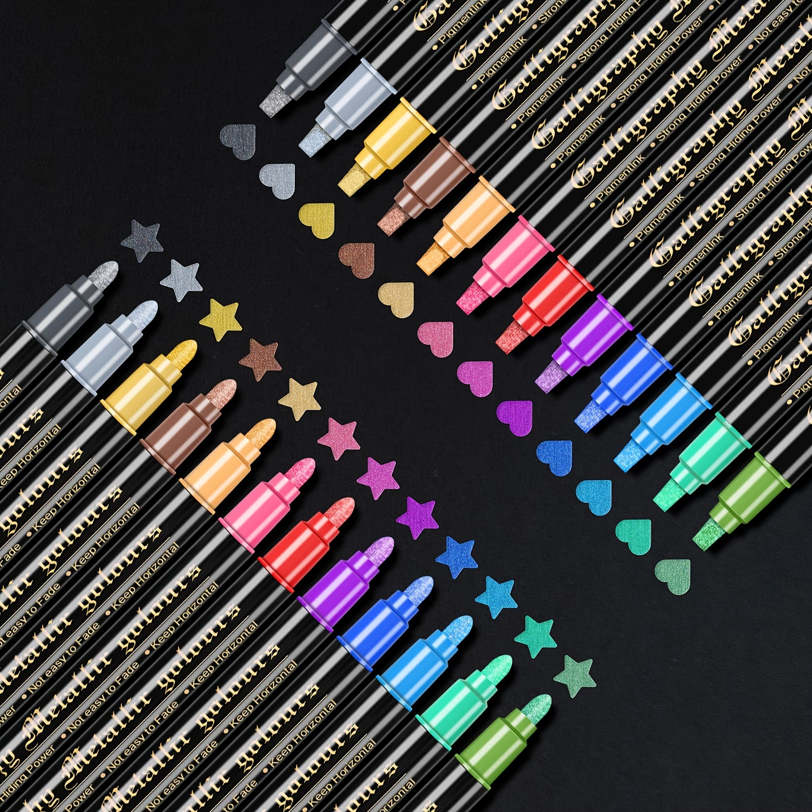 12 Colors Dual Tip Metallic Pens For Black Paper Mother Day Gift Card, Gold  Silver Paint Metallic Pens