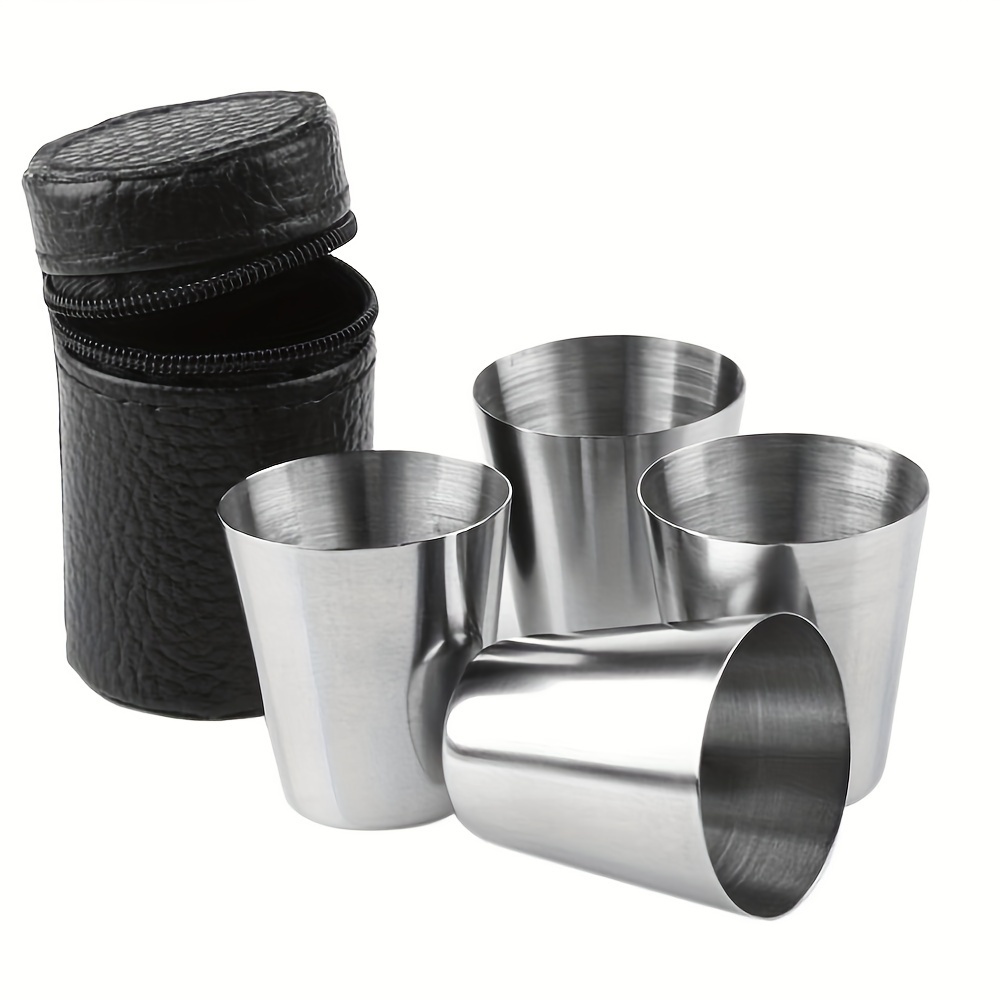 4pcs/set 30ml Stainless Steel Wine Glass Set Travel Portable Wine Cup Vodka  Whisky Drink Cup Mug Home Kitchen Bar Accessories