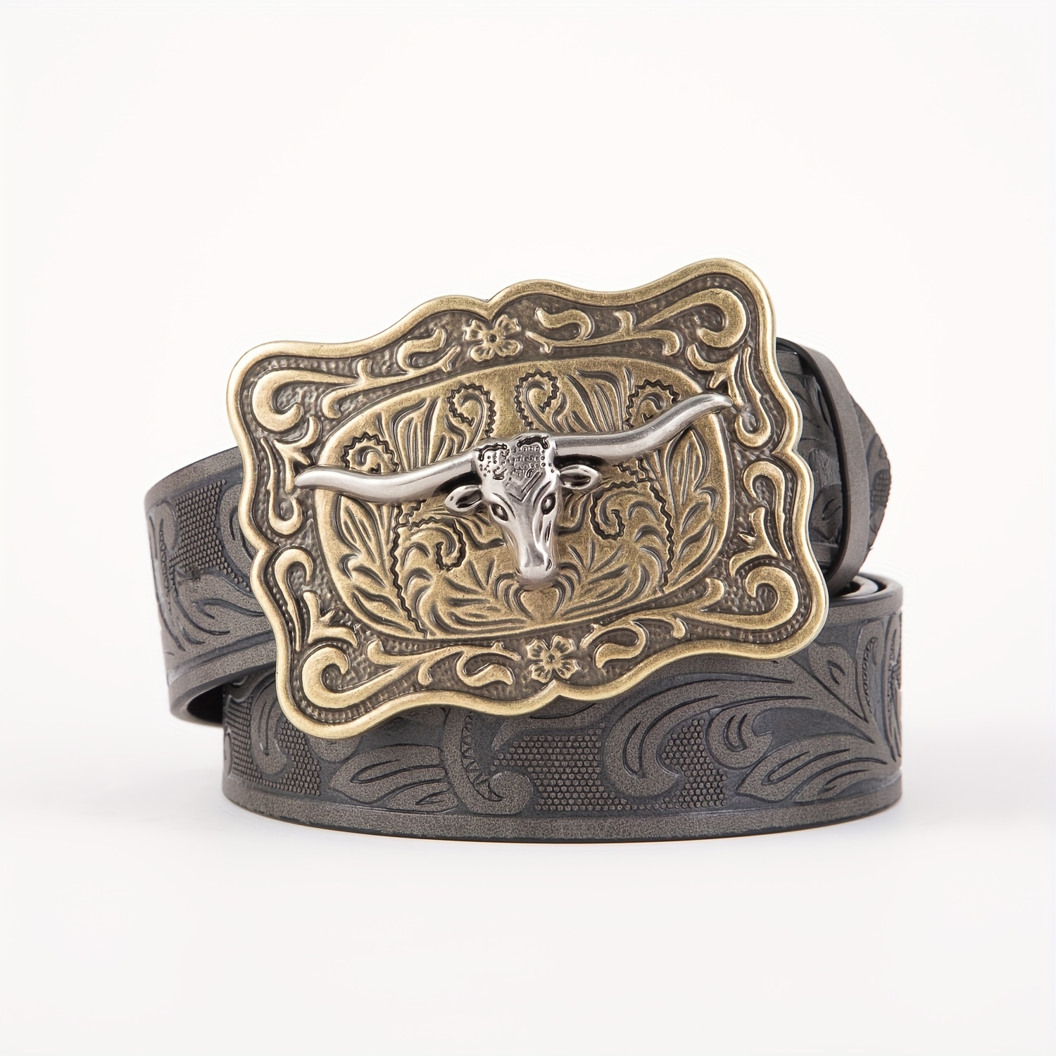Cow Head Men's Retro Embossed Leather Belt