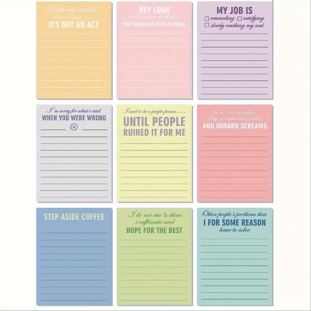 

9pcs Funny Notepads With Sayings Sticky Notes Office Supplies To Do List Work Assorted Notepad For Workers, 3 X 3.93 Inch, 30 Sheets/pad
