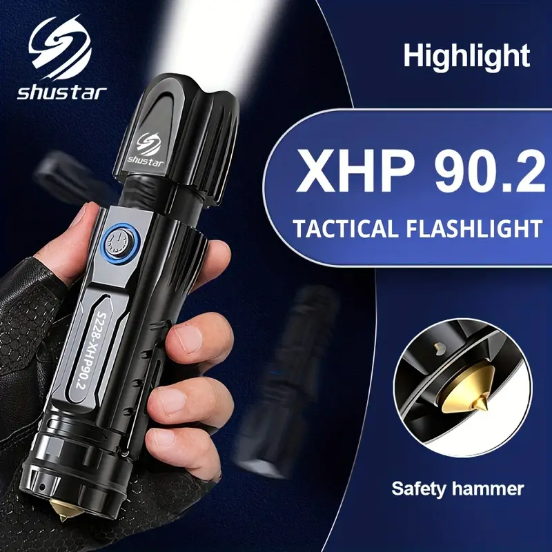 Linterna Táctica LED XHP90.2, Recargable Por USB, Linterna Militar Portátil  De 5 Modos, Linterna De Largo Alcance Superbrillante Para Caza Al Aire Lib