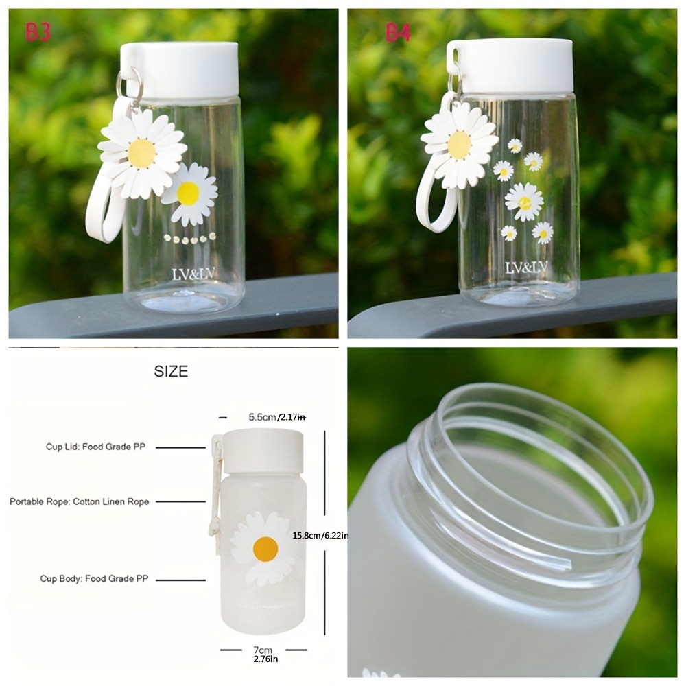 Daisy Water Bottle With Lid, Cute Floral Plastic Water Cups, Tote