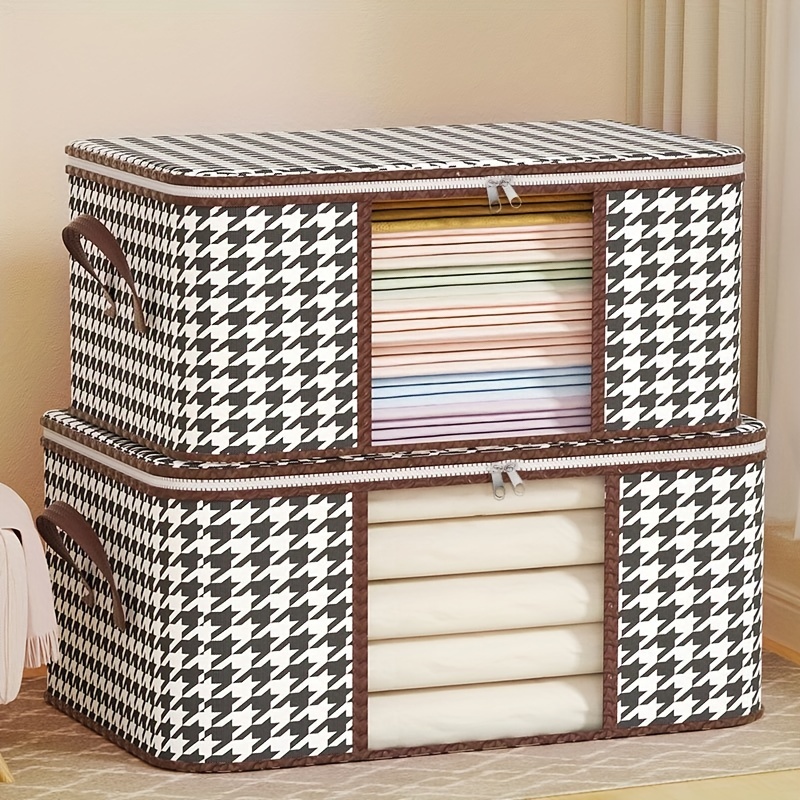 1pc 50/75L Houndstooth Blanket Storage Bags With Zipper, Foldable Comforter  Storage Bag, Large Organizers For Blankets, Pillow, Quilts, Linen, Storage